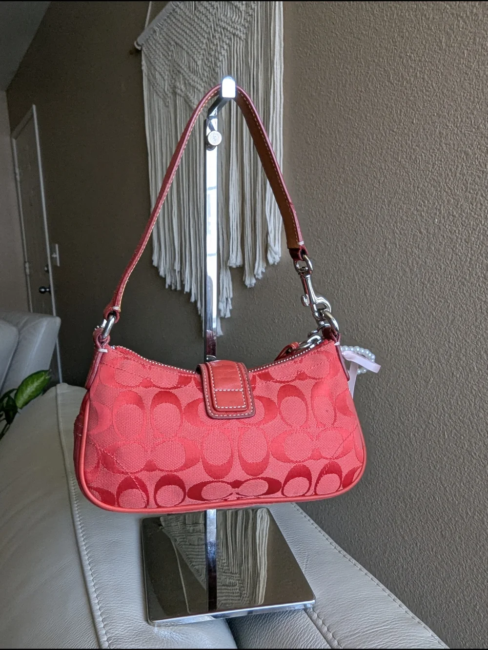 Coach Y2K Coral Red Demi Buckle Mini Shoulder Bag